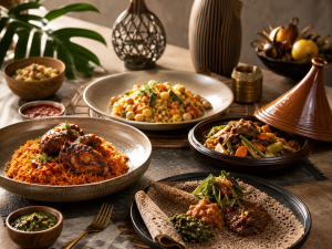Cuisine africaine contemporaine influencée par les diasporas, les chefs nouvelle génération et les créations modernes.