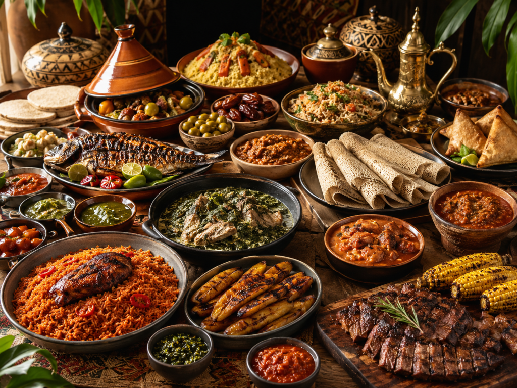 Cuisine africaine premium avec spécialités d’Afrique de l’Ouest, du Nord, de l’Est, centrale et australe.