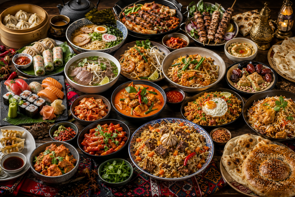 Cuisine asiatique premium avec spécialités d’Asie de l’Est, d’Asie du Sud-Est, d’Asie du Sud, d’Asie centrale et d’Asie occidentale.