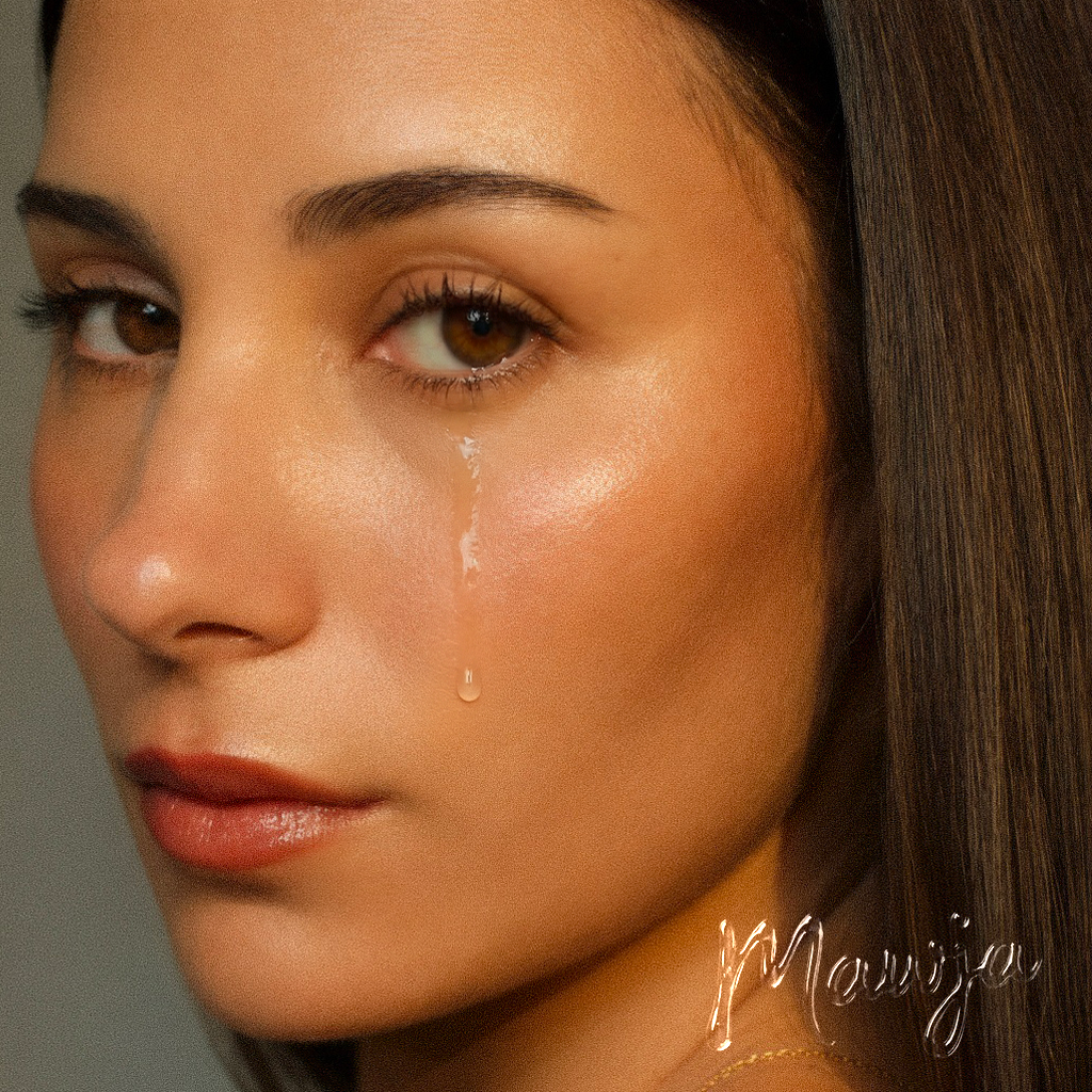 Cover de l’album Mawja de KRN, portrait intimiste avec une larme, symbole des émotions enfouies et de la vague intérieure du projet.