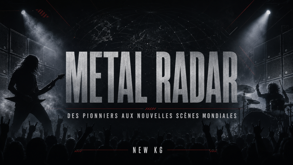 Metal Radar de NEW KG avec un guitariste, un batteur et un public devant une scène metal internationale.