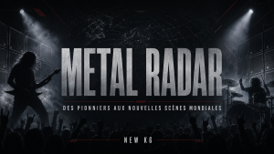 Metal Radar de NEW KG avec un guitariste, un batteur et un public devant une scène metal internationale.